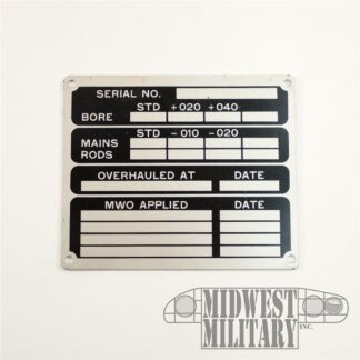 Engine Overhaul Data Plate