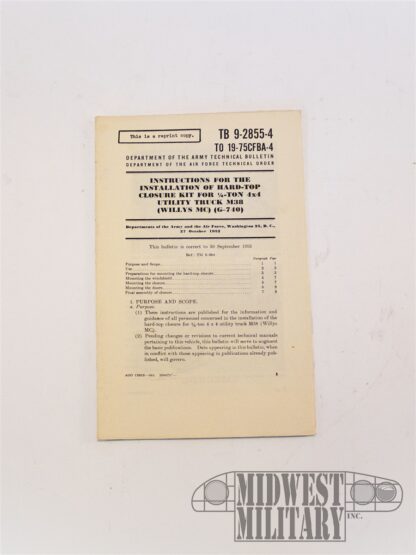 Installation Instructions for M38 Hard Top Kit