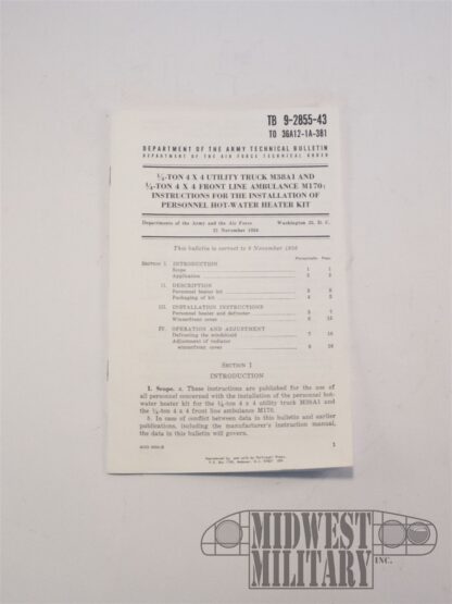 M38A1 / M170 Hot Water Personnel Heater Manual