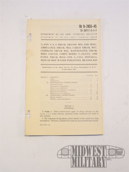 Hot Water Personnel Heater Manual, M37