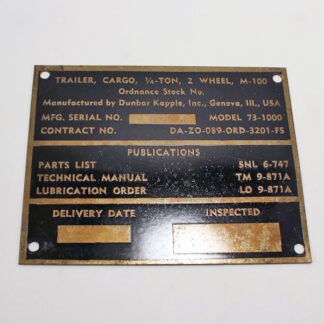 data plate, m100 trailer