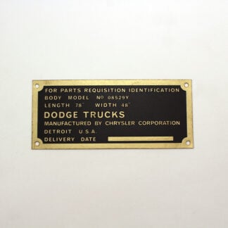 Cargo box data plate for the WC Dodge halfton